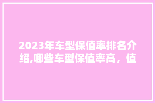 2023年车型保值率排名介绍,哪些车型保值率高，值得投资者关注