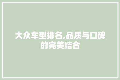 大众车型排名,品质与口碑的完美结合