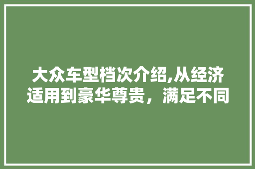大众车型档次介绍,从经济适用到豪华尊贵，满足不同消费需求