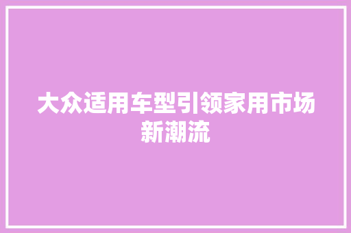 大众适用车型引领家用市场新潮流