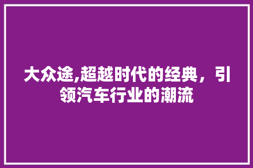 大众途,超越时代的经典，引领汽车行业的潮流