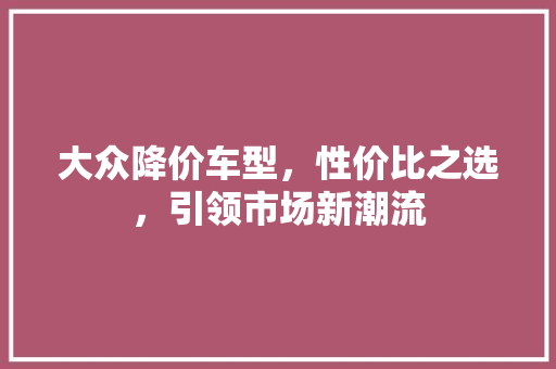 大众降价车型，性价比之选，引领市场新潮流