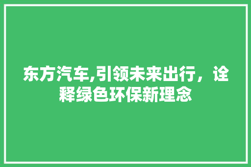 东方汽车,引领未来出行，诠释绿色环保新理念 变速箱配件