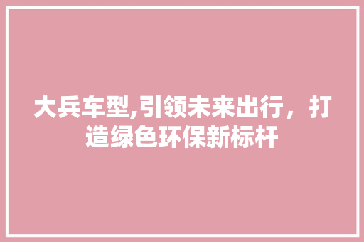 大兵车型,引领未来出行，打造绿色环保新标杆