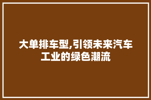 大单排车型,引领未来汽车工业的绿色潮流