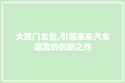大双门车型,引领未来汽车潮流的创新之作