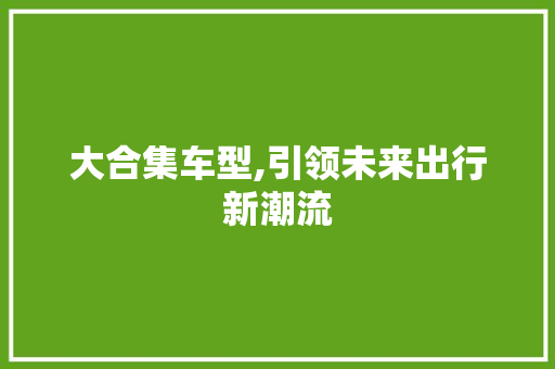 大合集车型,引领未来出行新潮流