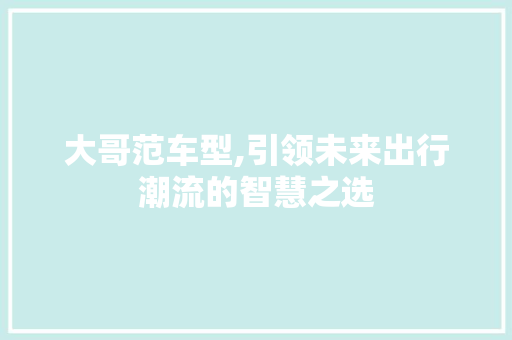 大哥范车型,引领未来出行潮流的智慧之选