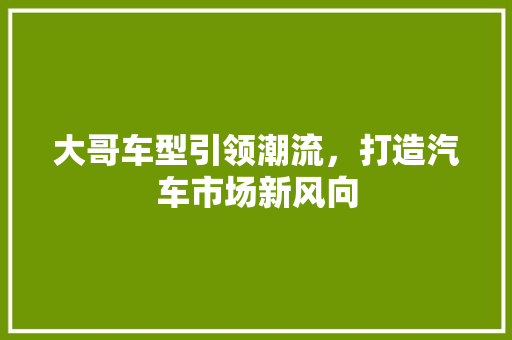 大哥车型引领潮流，打造汽车市场新风向