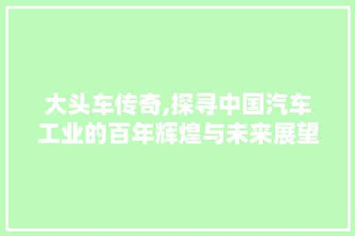 大头车传奇,探寻中国汽车工业的百年辉煌与未来展望