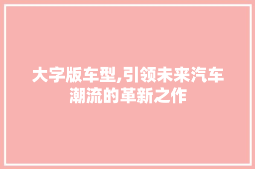 大字版车型,引领未来汽车潮流的革新之作