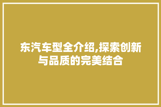 东汽车型全介绍,探索创新与品质的完美结合 蓄电池配件
