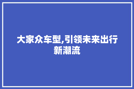 大家众车型,引领未来出行新潮流