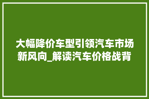 大幅降价车型引领汽车市场新风向_解读汽车价格战背后的逻辑与机遇
