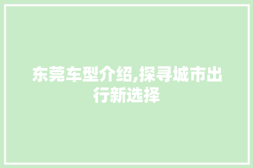 东莞车型介绍,探寻城市出行新选择 汽车配件