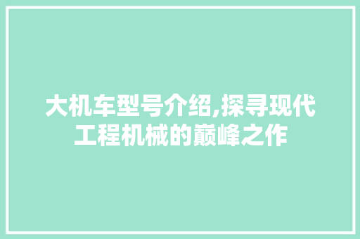 大机车型号介绍,探寻现代工程机械的巅峰之作