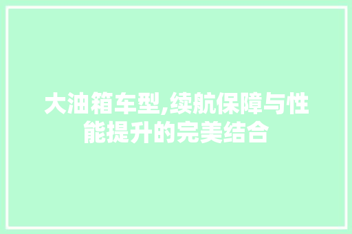 大油箱车型,续航保障与性能提升的完美结合