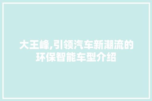 大王峰,引领汽车新潮流的环保智能车型介绍