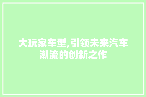大玩家车型,引领未来汽车潮流的创新之作