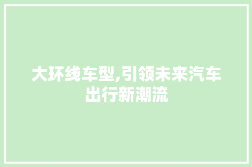 大环线车型,引领未来汽车出行新潮流