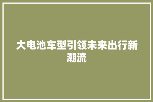 大电池车型引领未来出行新潮流