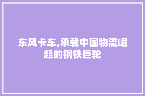 东风卡车,承载中国物流崛起的钢铁巨轮