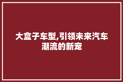 大盒子车型,引领未来汽车潮流的新宠