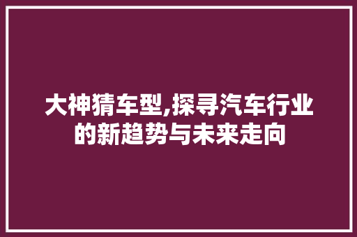 大神猜车型,探寻汽车行业的新趋势与未来走向
