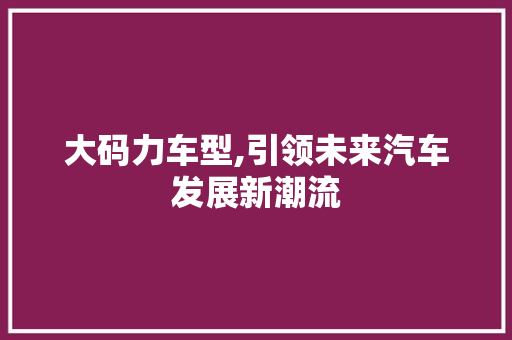 大码力车型,引领未来汽车发展新潮流