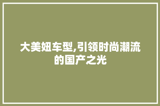 大美妞车型,引领时尚潮流的国产之光