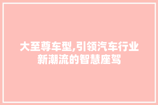 大至尊车型,引领汽车行业新潮流的智慧座驾