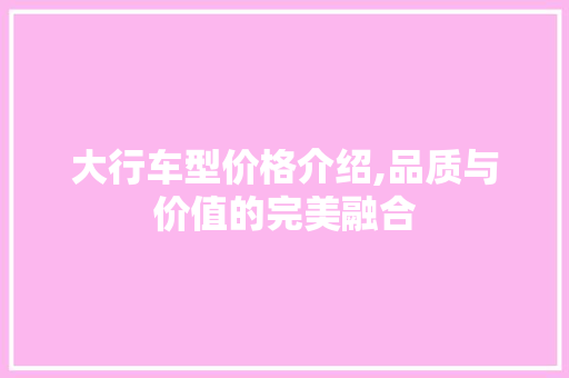 大行车型价格介绍,品质与价值的完美融合