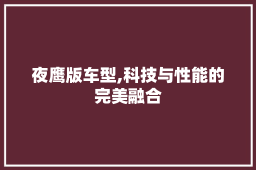 夜鹰版车型,科技与性能的完美融合