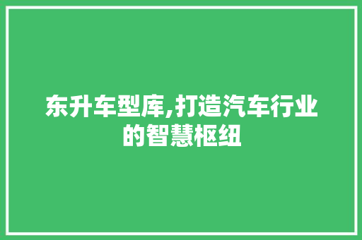东升车型库,打造汽车行业的智慧枢纽 变速箱配件