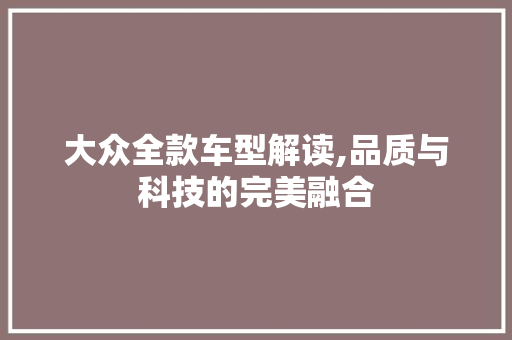 大众全款车型解读,品质与科技的完美融合