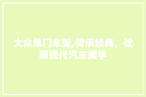 大众单门车型,传承经典，诠释现代汽车美学