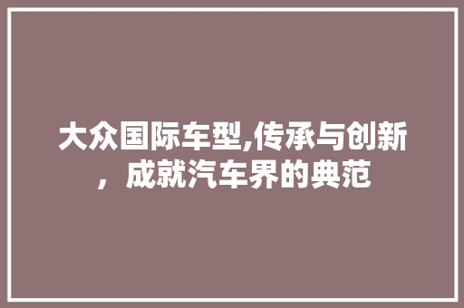 大众国际车型,传承与创新，成就汽车界的典范
