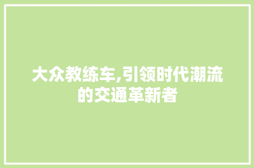 大众教练车,引领时代潮流的交通革新者