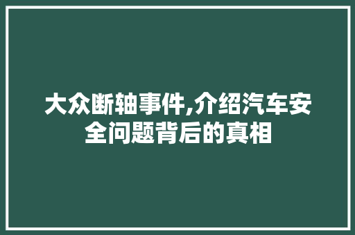 大众断轴事件,介绍汽车安全问题背后的真相 蓄电池配件