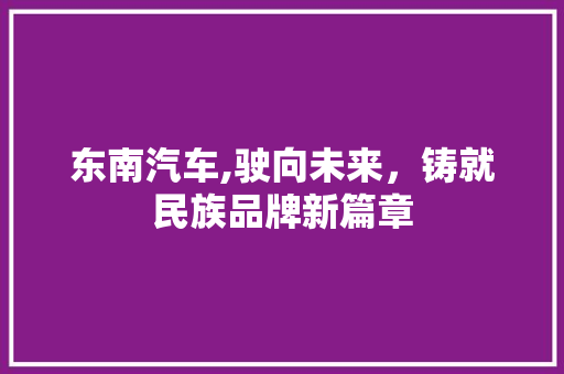 东南汽车,驶向未来，铸就民族品牌新篇章