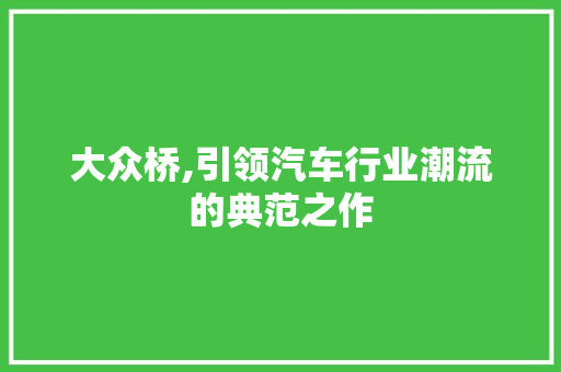 大众桥,引领汽车行业潮流的典范之作