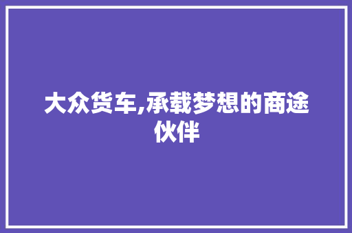 大众货车,承载梦想的商途伙伴