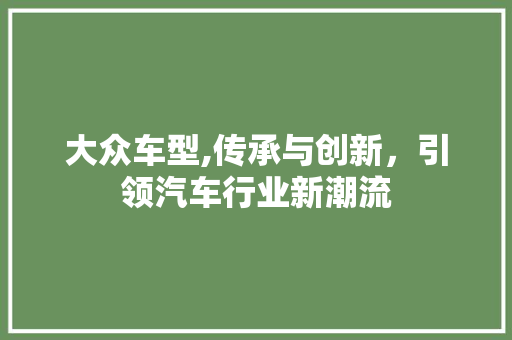 大众车型,传承与创新，引领汽车行业新潮流