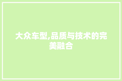大众车型,品质与技术的完美融合