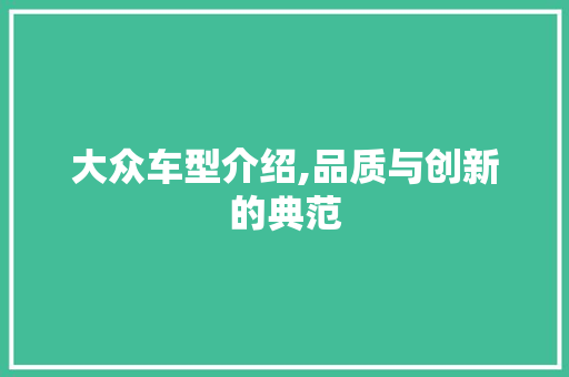 大众车型介绍,品质与创新的典范