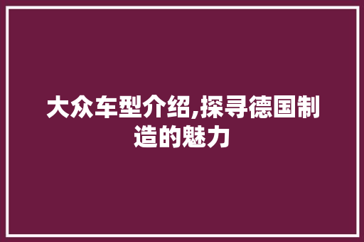 大众车型介绍,探寻德国制造的魅力