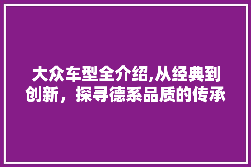 大众车型全介绍,从经典到创新，探寻德系品质的传承与发展