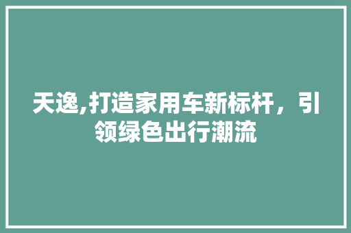 天逸,打造家用车新标杆，引领绿色出行潮流