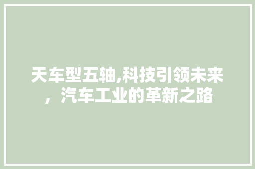天车型五轴,科技引领未来，汽车工业的革新之路