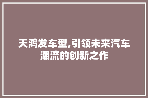 天鸿发车型,引领未来汽车潮流的创新之作